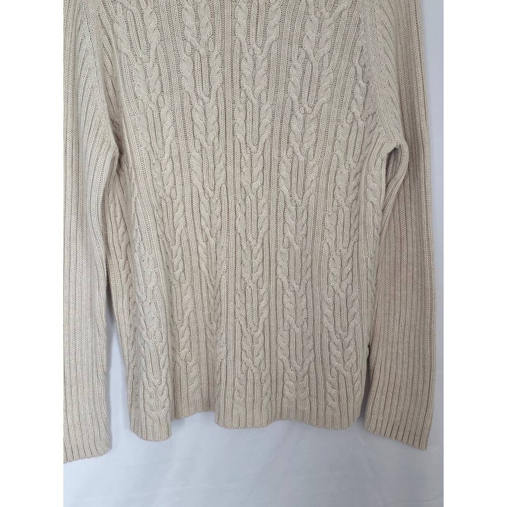 Cream Cable Knit Turtleneck Sweater 100% Cotton XL Chunky Fisherman Preppy - Picture 3 of 10